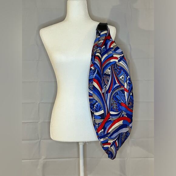 Oversized Beach Bag Red White Blue with Faux Leather Handle - Picture 2 of 4